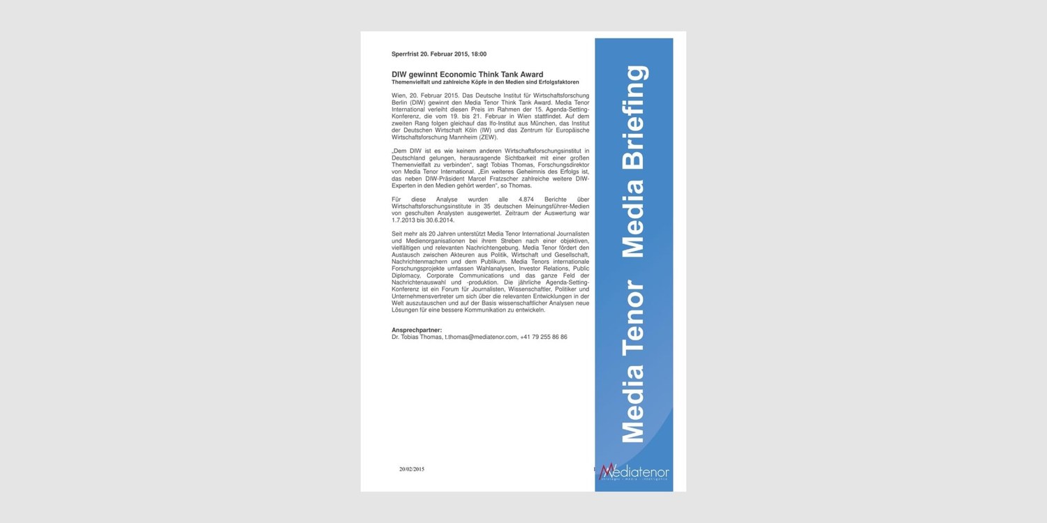 Original Media Tenor graphic for DIW and the Economic Think Tank Award 2015