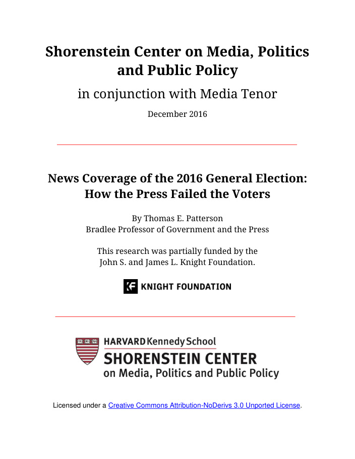 Cover of News Coverage of the 2016 General Election: How the Press Failed the Voters