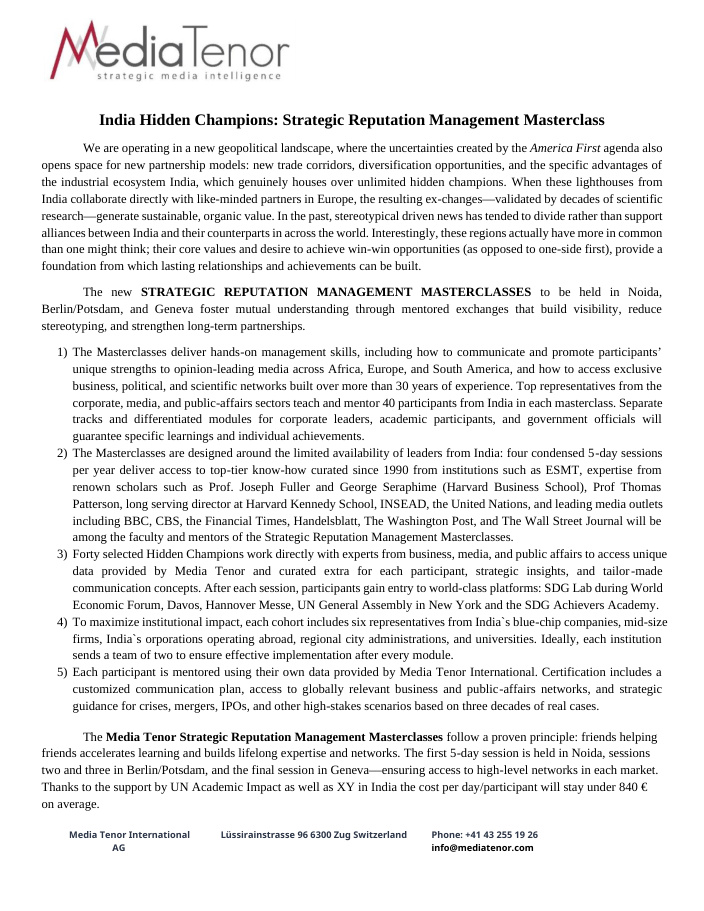 Cover of India Hidden Champions: Strategic Reputation Management Masterclass