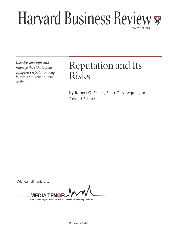Cover of Reputation and Its Risks