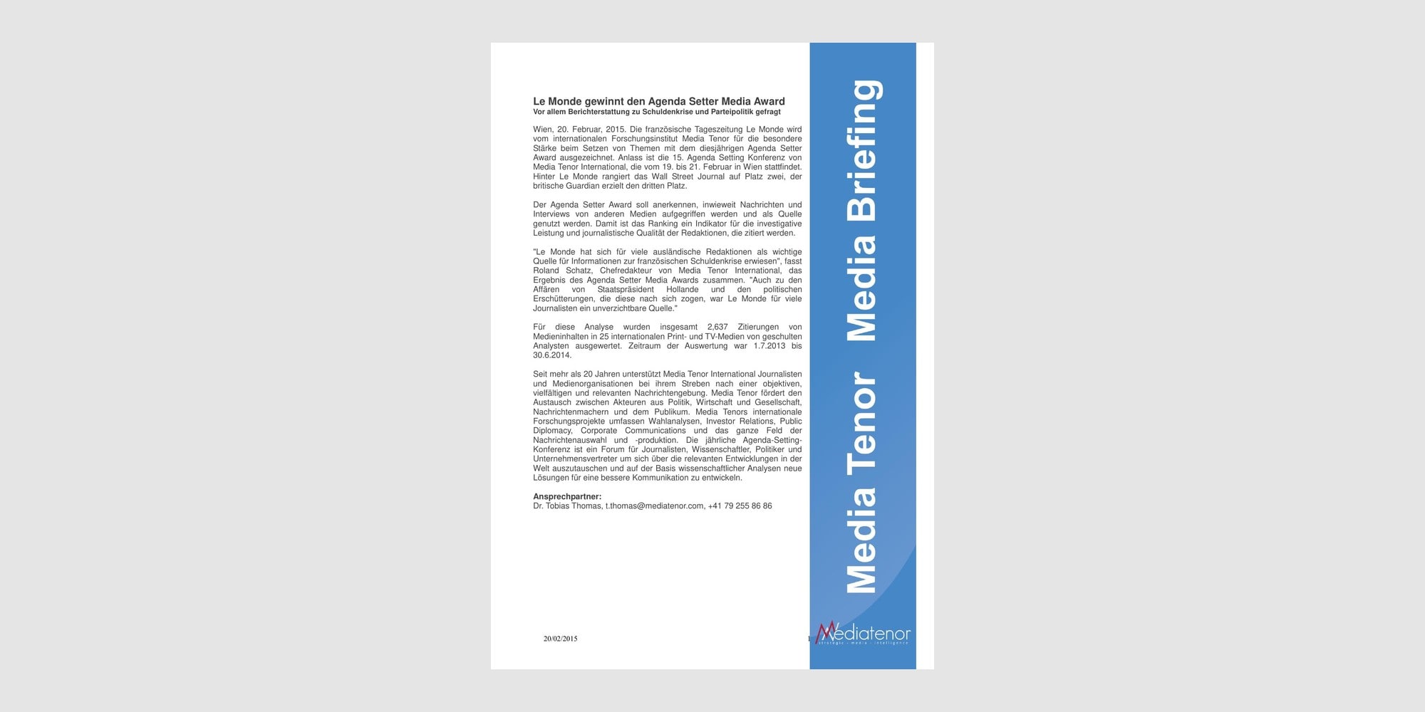 Original Media Tenor graphic for Le Monde and the Agenda Setter Media Award